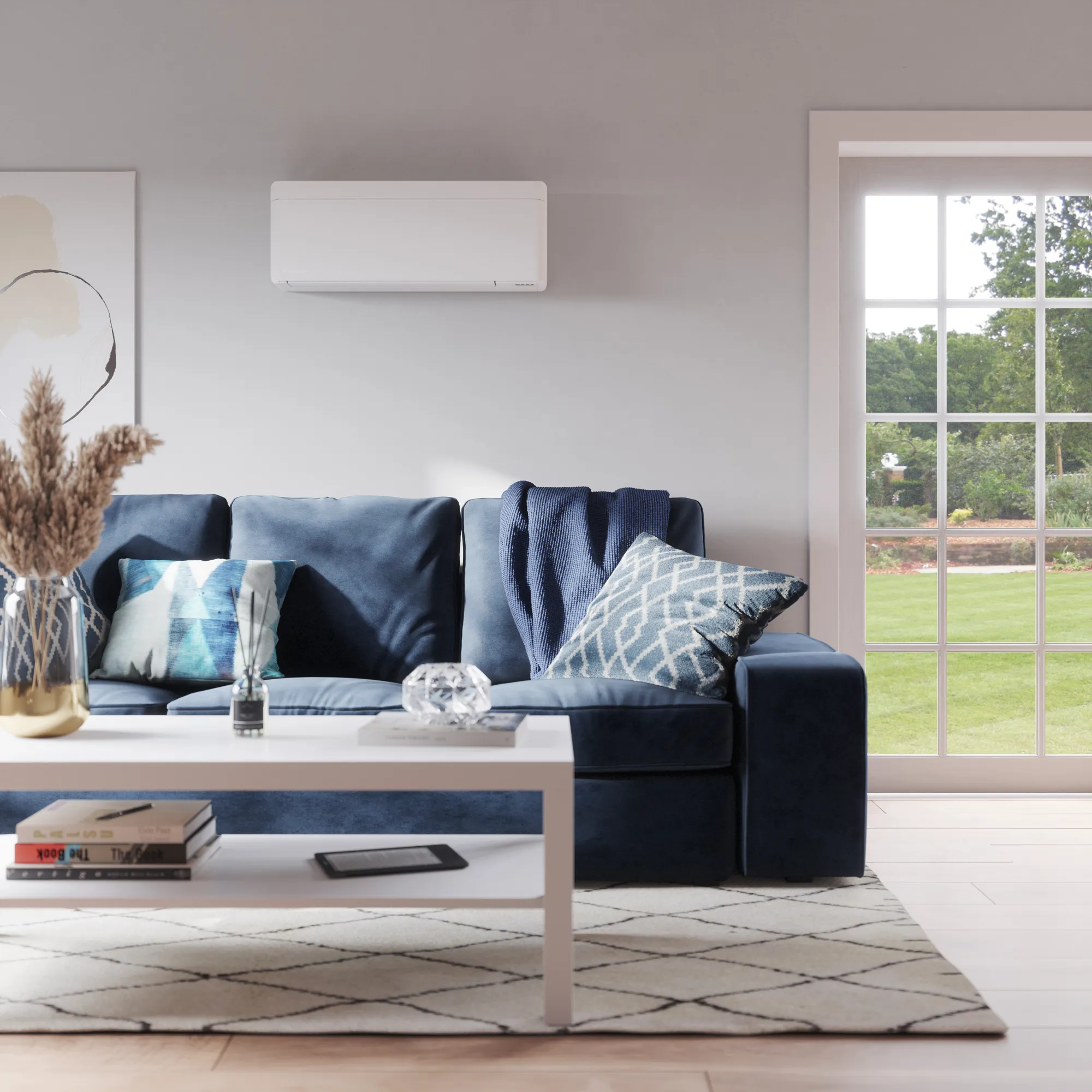 Lounge Room with Aircon unit above couch